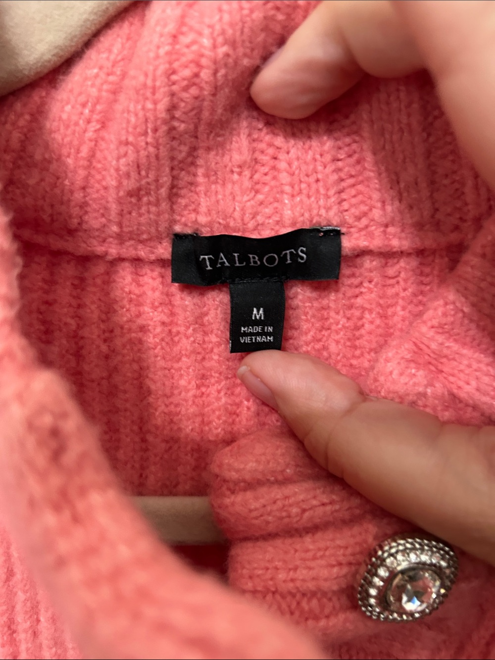 Talbots Coral Pink Ribbed Mock-Neck Pullover - Picture 2 of 5